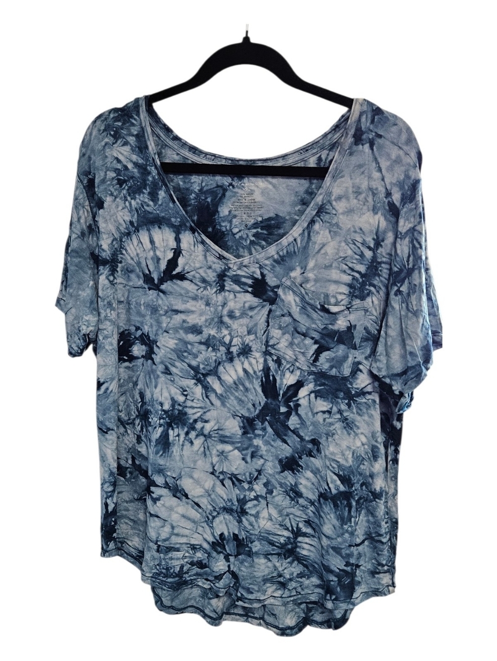 Women's Blue Tie-Dye V-Neck Short Sleeve Top